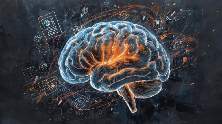 Neuroscience-based focus techniques conquering digital distractions in a glowing brain illustration.