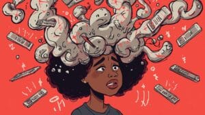 Illustration of mental health struggles with distractions and procrastination